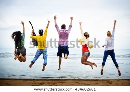 Teenagers Friends Beach Party Happiness Concept Royalty-Free Stock Photo #434602681