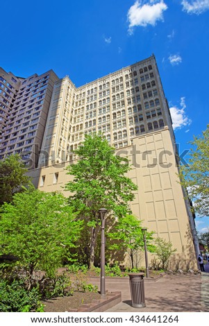 Street view on Skyscraper Building in Philadelphia, Pennsylvania, USA