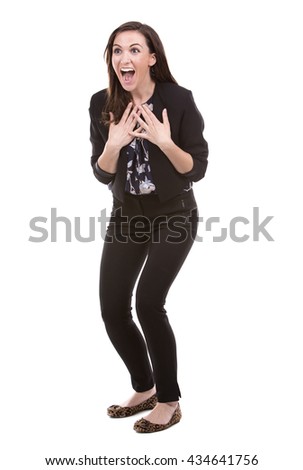 young caucasian woman wearing business attire on white background