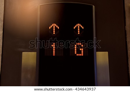 Elevator button with abstract light in building,soft focus