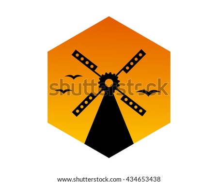 afternoon silhouette windmill barn farmhouse dutch image vector icon silhouette