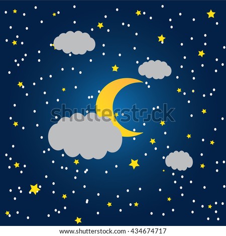 Vector background with evening sky. Moon and stars in the clouds