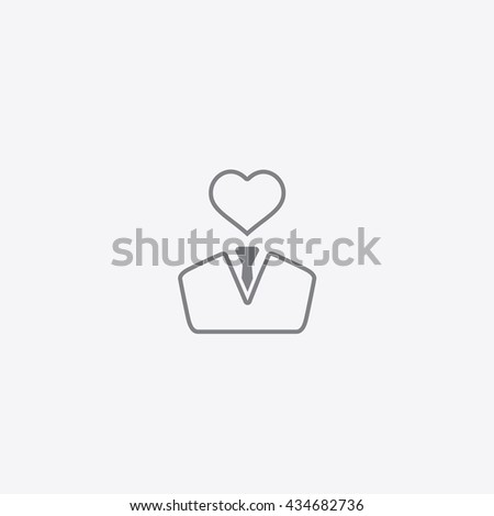 Very thin outline gray Heart on person head Icon Vector, love