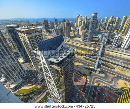 Dubai Marina panoramic to metro station and big road, Dubai, OAE