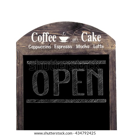 Coffee shop open sign isolated on white