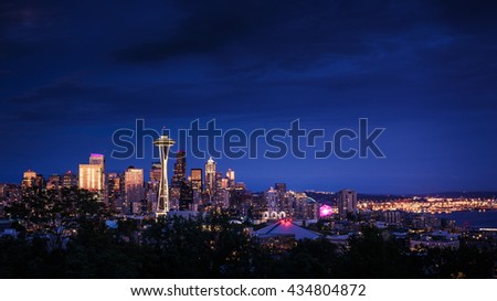 Seattle skyline at dusk, Washington, USA