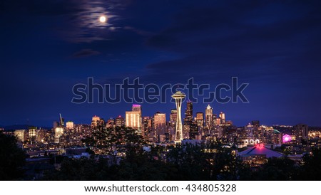 Seattle skyline at dusk, Washington, USA