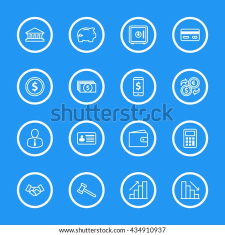 white line business commercial and finance icon set with circle frame for web design, user interface (UI), infographic and mobile application (apps)