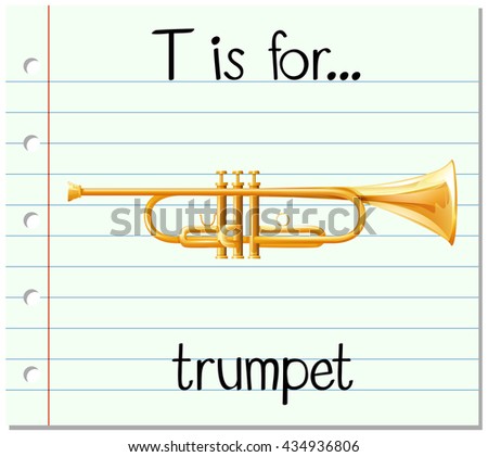 Flashcard letter T is for trumpet illustration