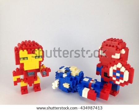 spiderman, Iron Man and Captain america lego nano on white background