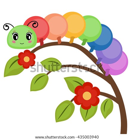 Vector illustration of icoloured cheerful caterpillar on white background.
