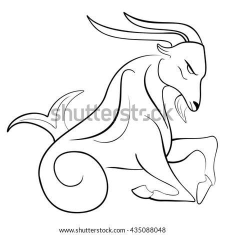 Hand drawn astrological zodiac sign Capricorn or Goat. Line art vector illustration of engraved horoscope symbol