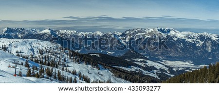 Ski slope in the winter in Austria, panorama picture