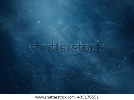 Blue dark night sky with many stars and moon Royalty-Free Stock Photo #435170551