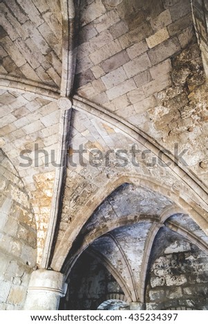 Medieval ceiling architectural detail with complex arch shapes