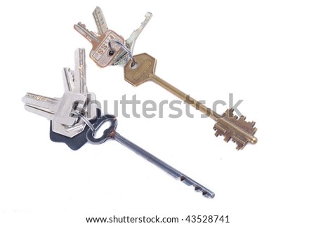 Bunch of keys of the various form of colour and the invoice