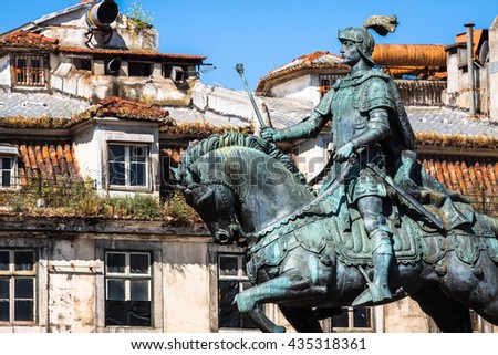 Lisbon, Portugal. Equestrian statue of King John I in the Praca da Figueira, Lisbon