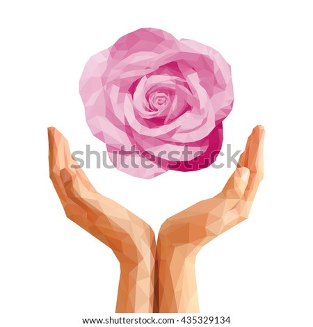 polygonal violet rose on cupped hands