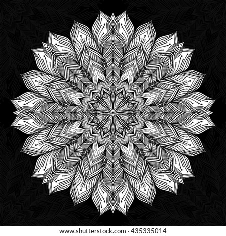 Mandala. Round Ornament Pattern on black background.