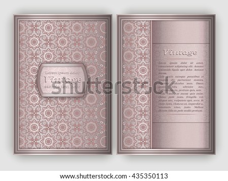 Vintage card with round ornament pattern. Decorative oriental templates for brochure, flyer or booklet. Front page and back page, size A5. Elegant layout. Indian or Arabic motive.