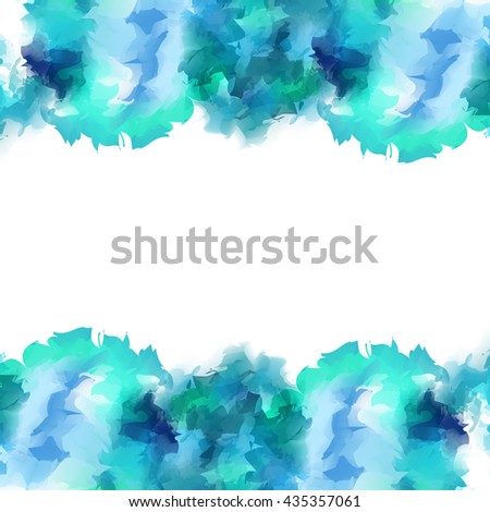 Bright festive whirlwind gentle turquoise watercolor isolated spots peeking out from the bottom and top, leaving space for text.