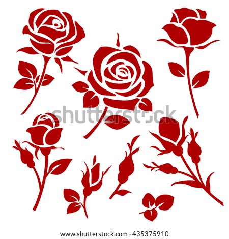 Vector rose icon. Spring decorative rose and bud silhouettes Royalty-Free Stock Photo #435375910