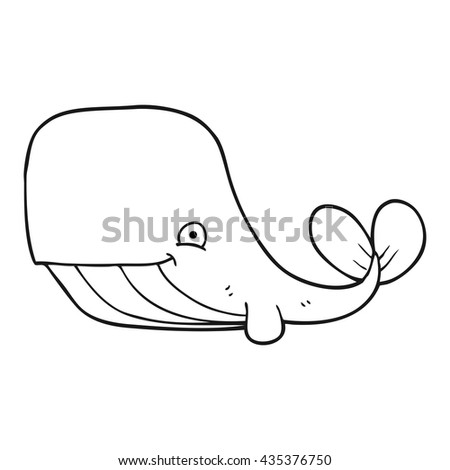 freehand drawn black and white cartoon happy whale