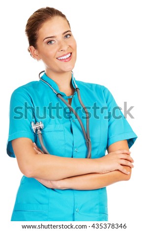 Young female doctor or nurse with stethocope