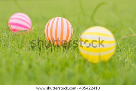 Colorful ball on the green grass,Children ball on grass,Balls on green grass.