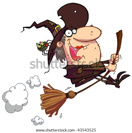 Witch rides broom