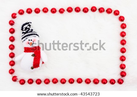 A snowman with a beaded border on a white background