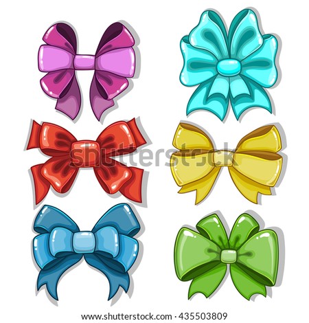 Cute cartoon bows of different shapes and colors isolated on white background.