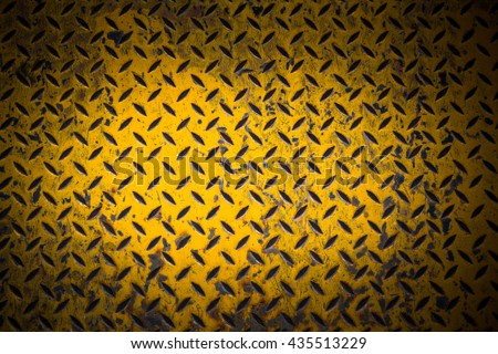 yellow metal sheet with dark vignette free copy space for text, grunge steel background, 