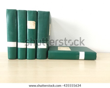 Stack of books on a table in the library