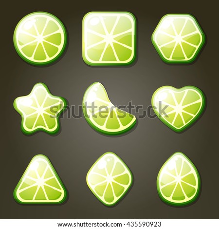 Set of lime candies for match three game