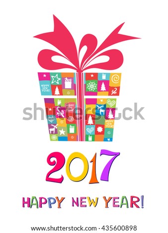 2017 Happy New Year greeting card. Vector illustration