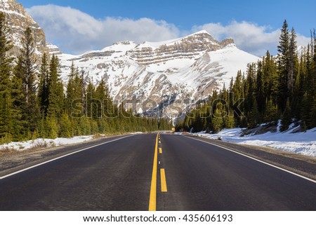 Road Trip in the Rocky Mountains. Picture taken in Icefields Pkwy, Alberta, Canada, near Banff.