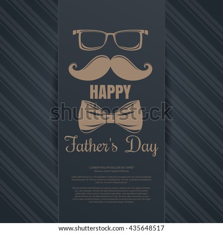 Father's Day card. Glasses, mustache, bow tie and graceful lettering: "Happy Father's Day"  on a gray background. Vector illustration