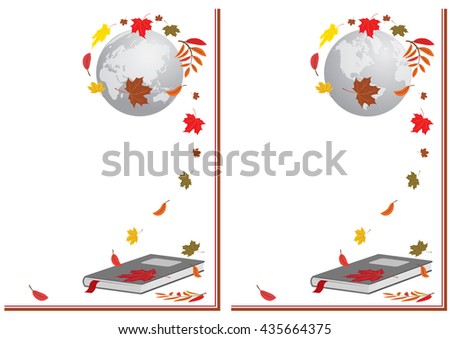 set of vector illustration with book, globe and autumnal leaves