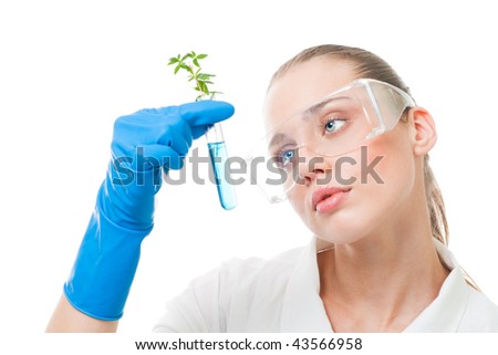 Creation of artificial live as result of genetic science - woman hod tube with sprout