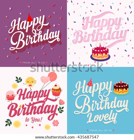 Happy Birthday Typography, Vintage Style Hand lettering. Retro Vintage Custom Typographic Composition . Calligraphic Phrase. Happy Birthday celebration card