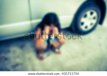 Little girl crying ,Blurry emotion portrait,Homeless concept
