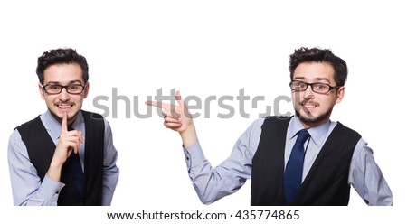 Collage of funny businessman on white