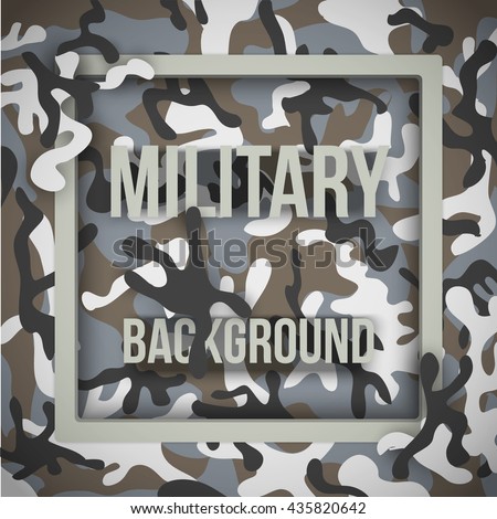 Military modern winter camouflage background with tags. Army symbol of defense. Vector Illustration.
