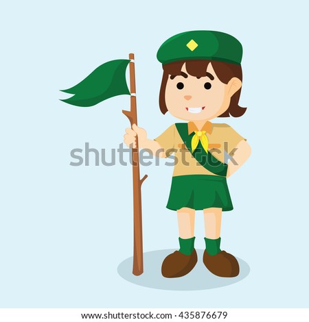 Girl scout holding flag