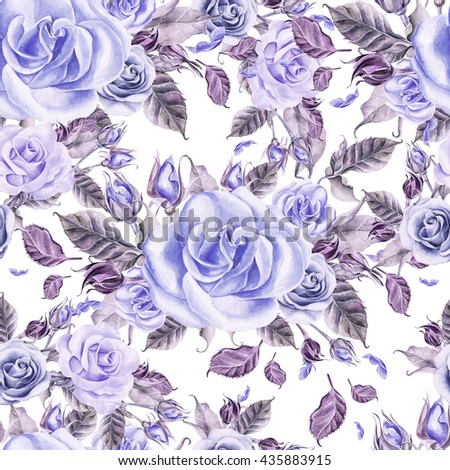 Pattern with watercolor realistic roses. Illustration.