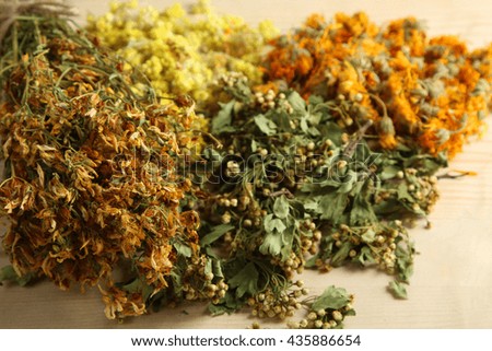 Dried herb on the wooden background