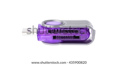 purple card reader isolated on white background