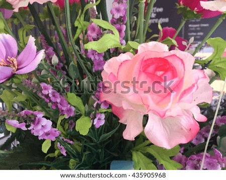 Beautiful pink rose flower close-up,Handmade