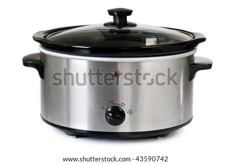 Electric crock pot or slow cooker, isolated on white. Royalty-Free Stock Photo #43590742